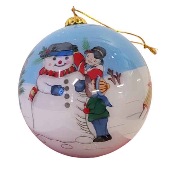 Pier One Li Bien Hand Painted Glass Ornament Snowman with Box 4" Vintage 1999 - Picture 1 of 8
